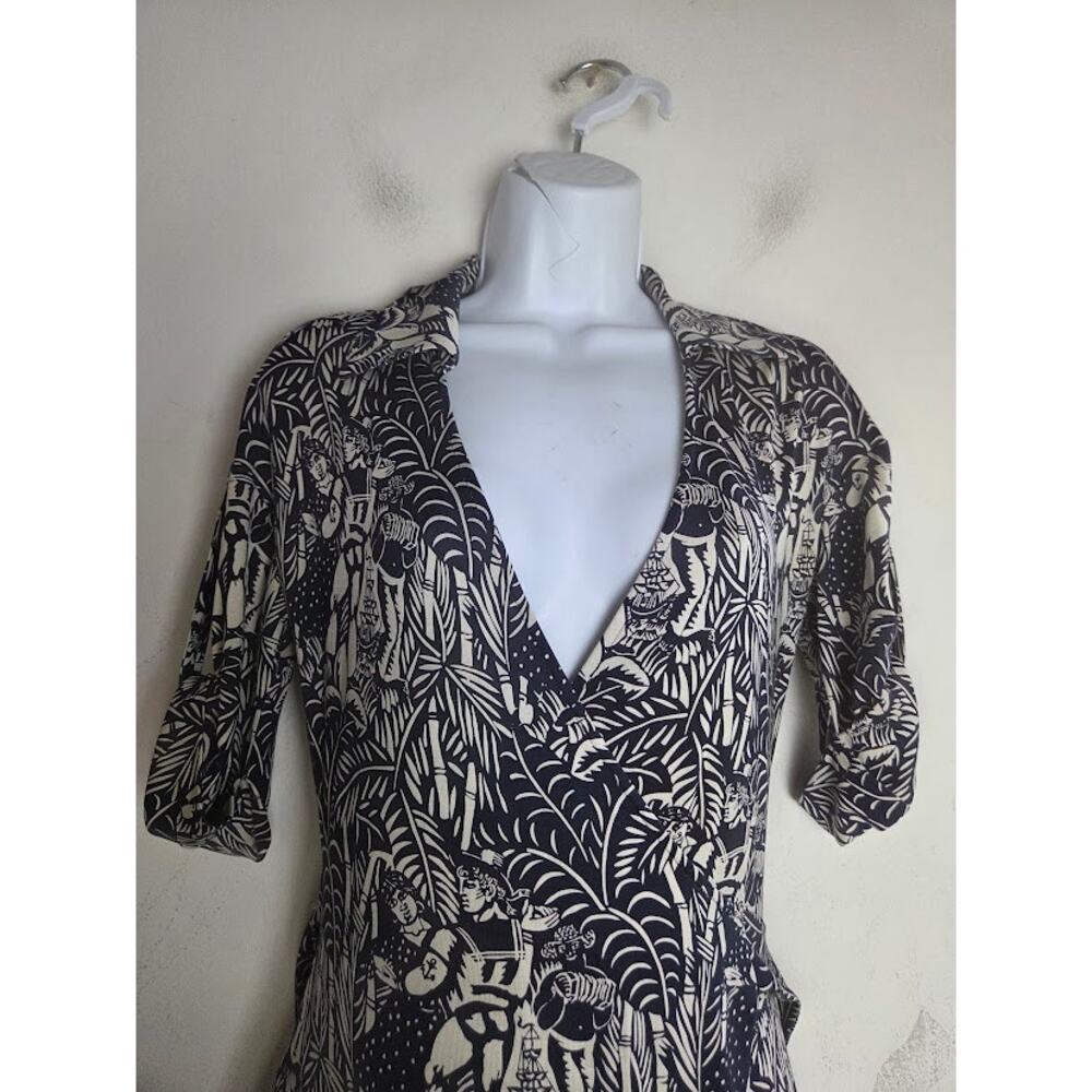 Diane von Furstenberg Blue White Greek Mythology 100% Silk Wrap Dress size 4 - Picture 5 of 12